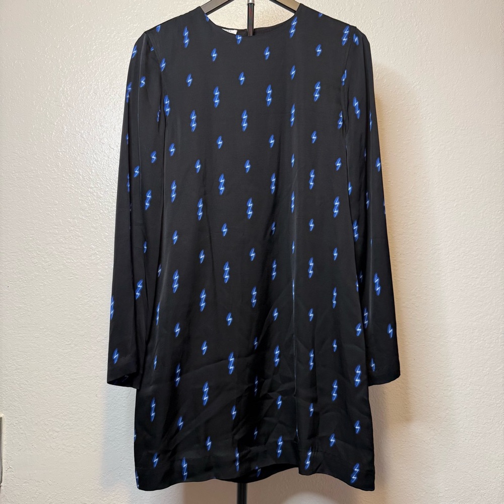 Equipment Femme Anjelisa Lightning Bolt Long Sleeve Shift Dress Size Small